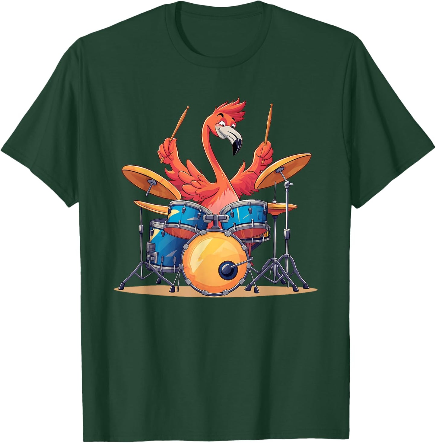 Cute Flamingo Playing Drums Flamingos Drummer Music T-Shirt - T-Shirt | Forest