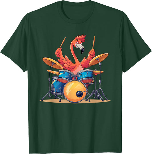 Cute Flamingo Playing Drums Flamingos Drummer Music T-Shirt - T-Shirt | Forest