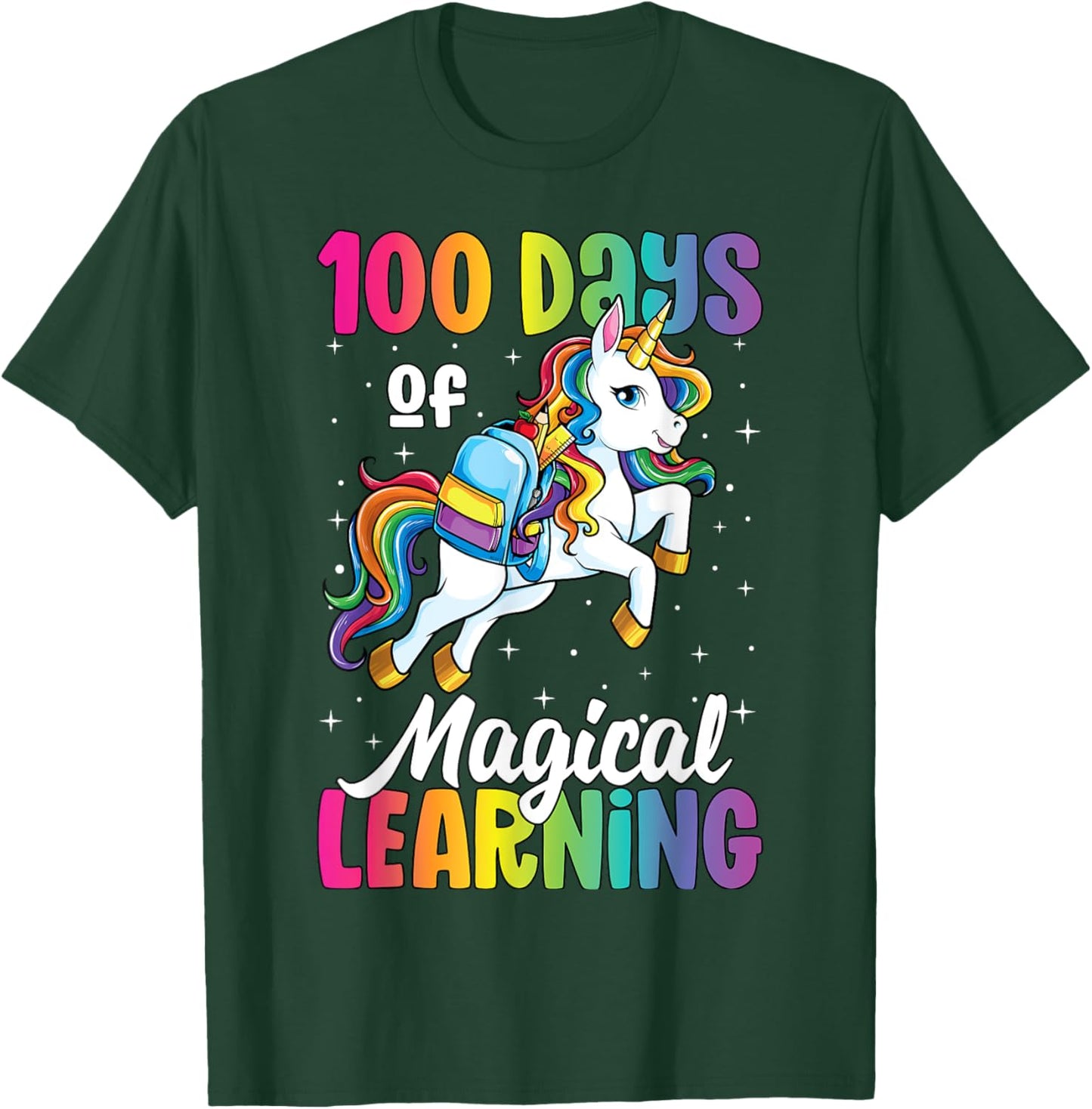 100 Days of School Unicorn Girls 100th Day of School T-Shirt - T-Shirt | Forest
