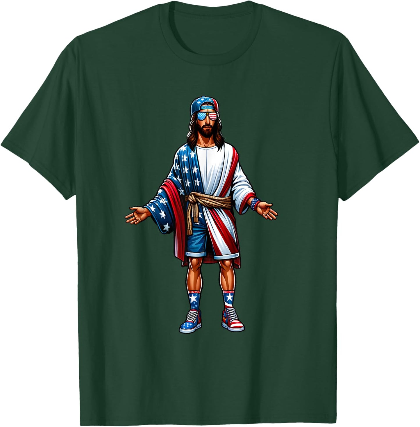 Love Jesus and America Too USA Flag July 4 Christian Church T-Shirt - T-Shirt | Forest