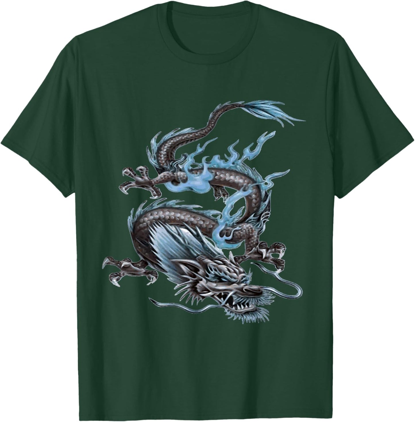 Chinese Fire Dragon In Light Gray And Pale Blue T-Shirt - T-Shirt | Forest