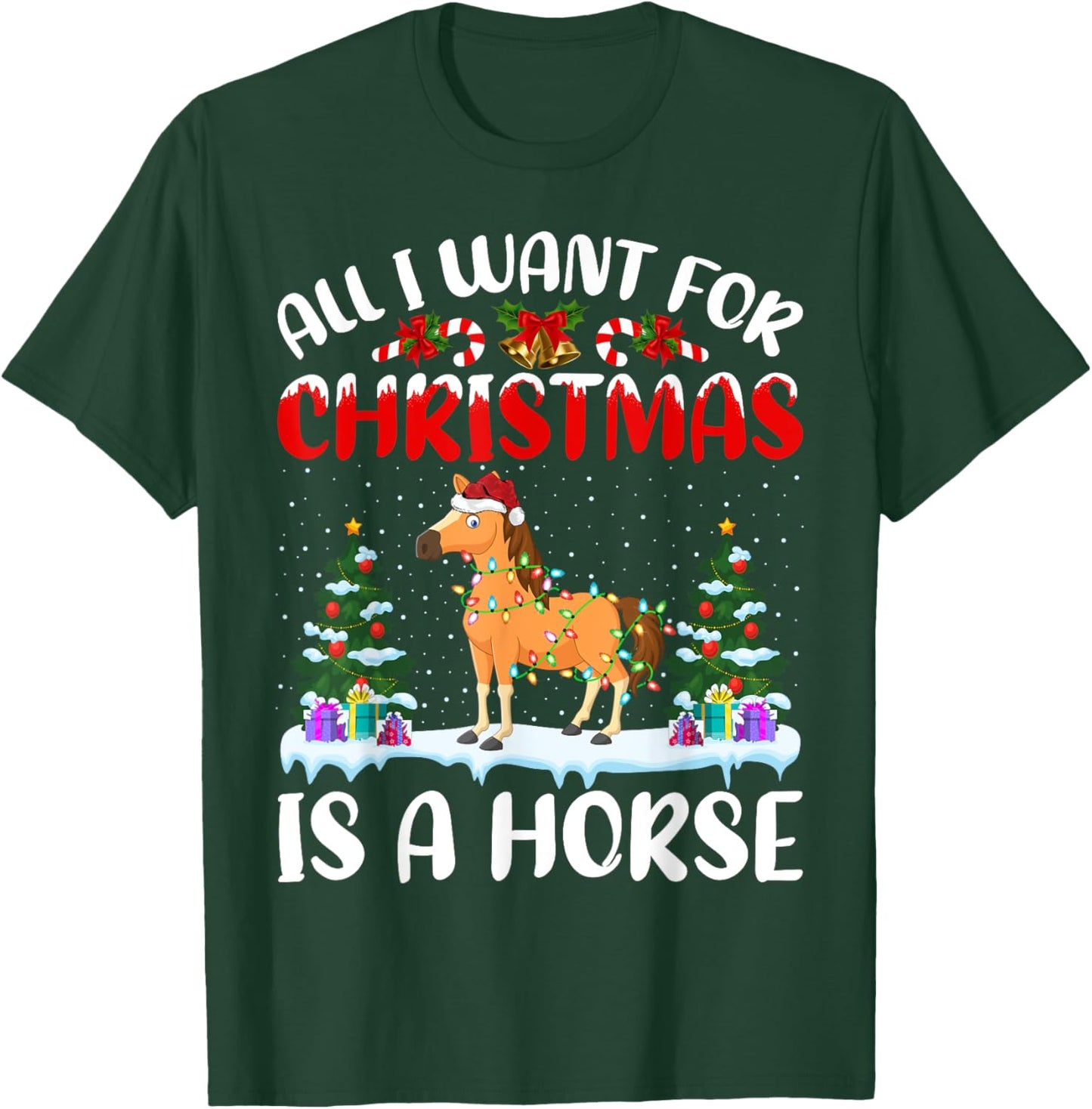 Funny Santa Hat All I Want For Christmas Is A Horse T-Shirt - T-Shirt | Forest