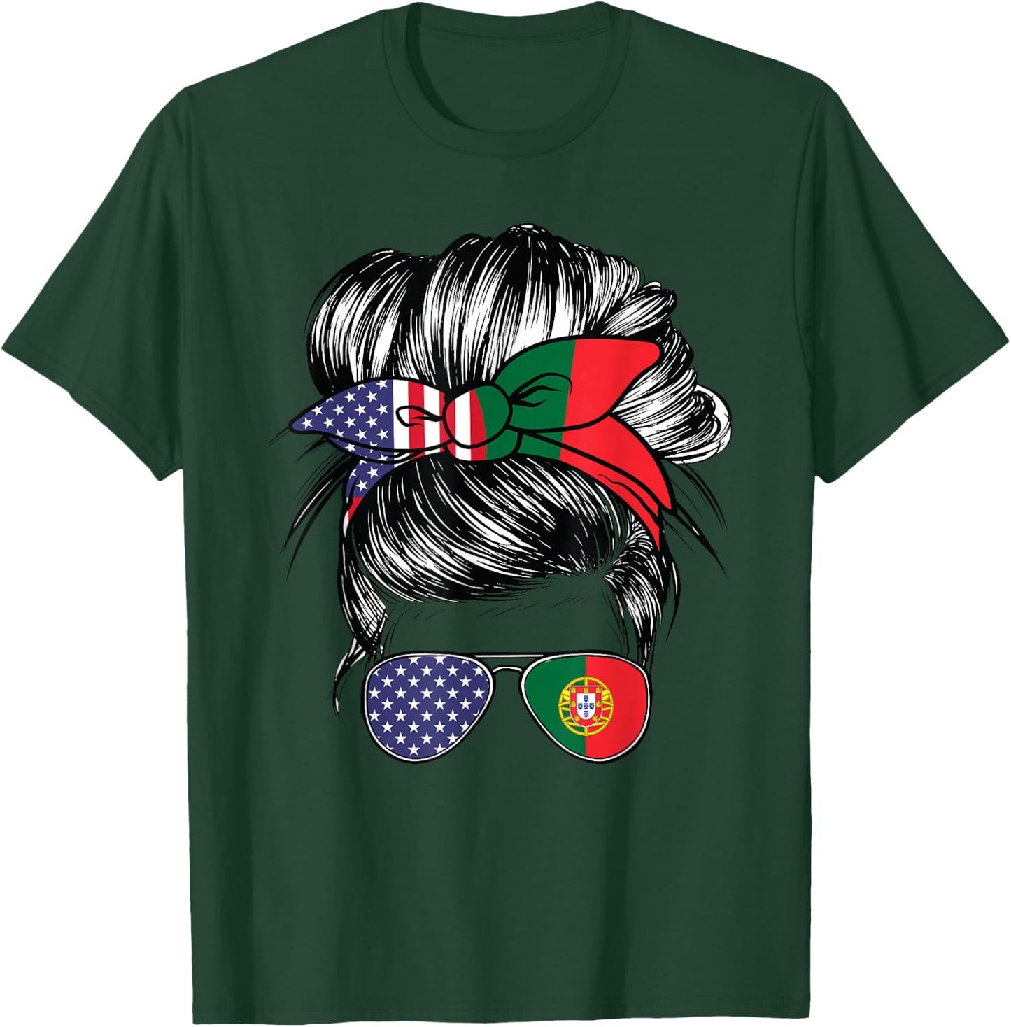 Portugal Flag American Women Girl USA Heritage Portuguese T-Shirt - T-Shirt | Forest