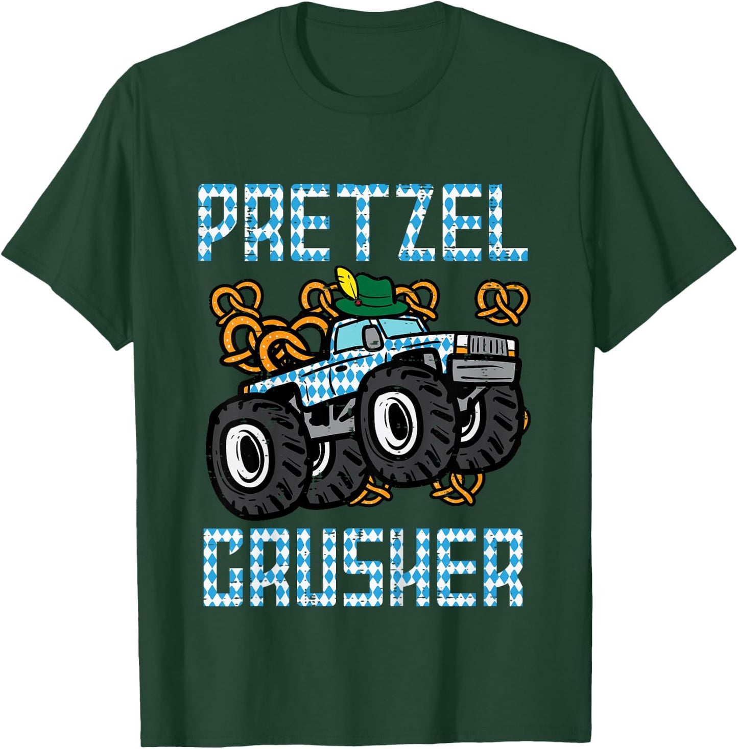 Kids Oktoberfest Monster Truck Pretzel Crusher German Boys Kids T-Shirt - T-Shirt | Forest