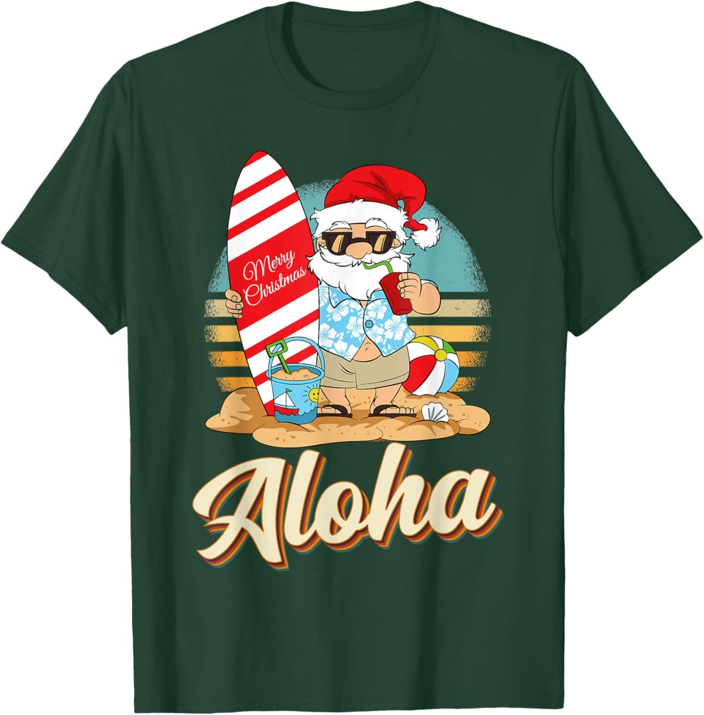 Tropical Christmas Aloha Santa Christmas in July Hawaiian T-Shirt - T-Shirt | Forest
