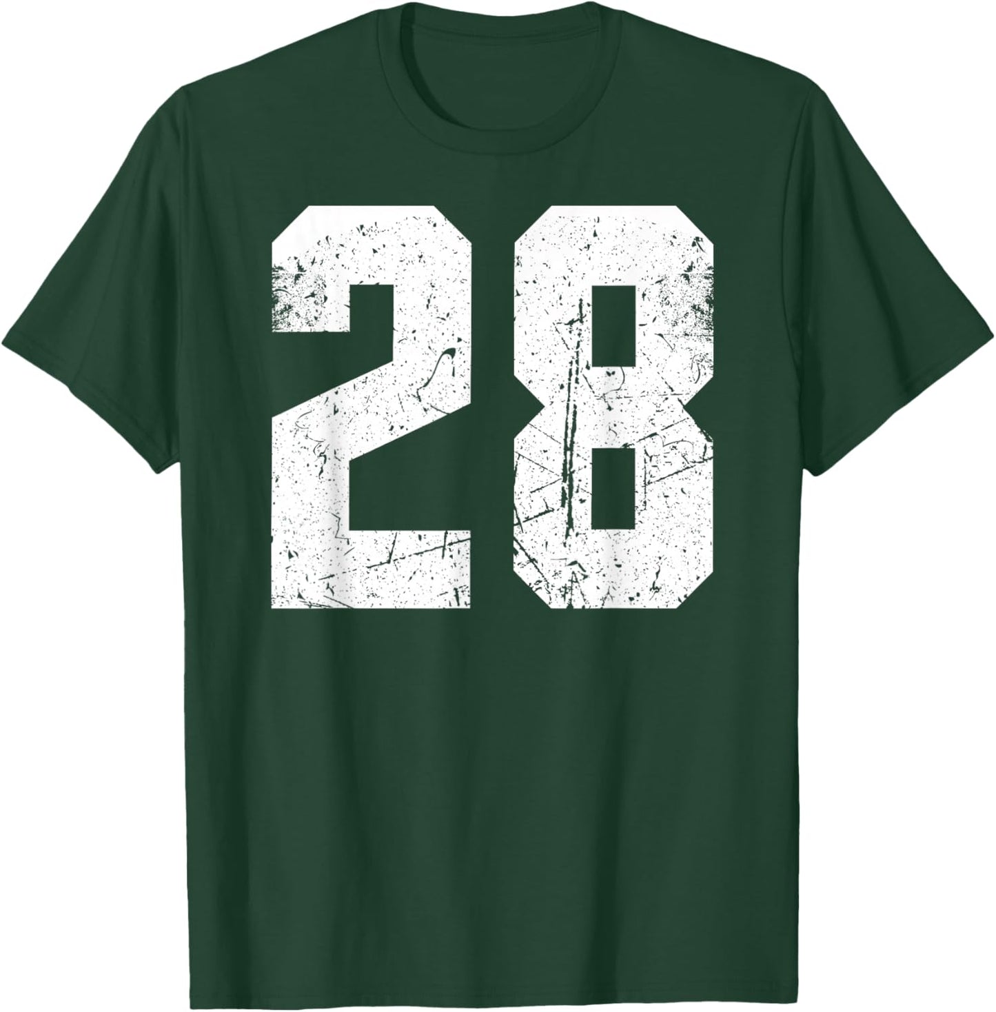 Vintage Number #28 White Sports Team Varsity Number T-Shirt - T-Shirt | Forest
