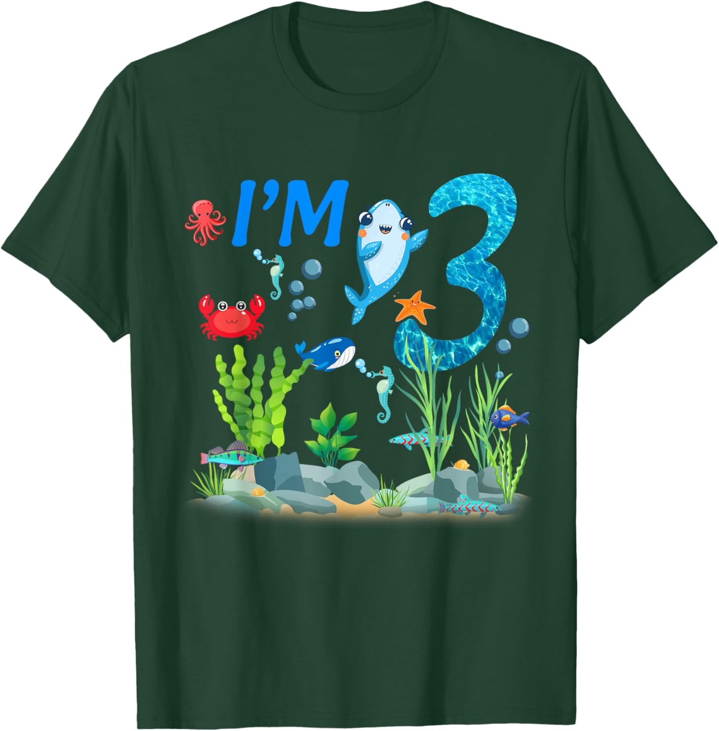 3 Year Old Ocean themed birthday Under the sea 3rd birthday T-Shirt - T-Shirt | Forest