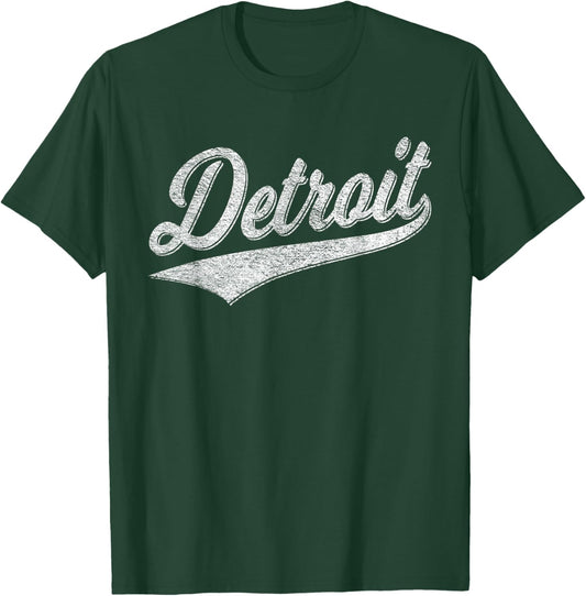 Detroit Varsity Script Classic Sports Jersey Style T-Shirt - T-Shirt | Forest