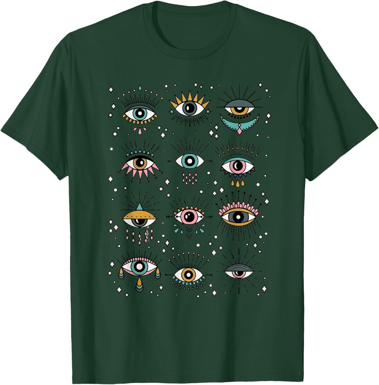 Colorful Squint And Closed Evil Eye Eyelashes Nazar Mati T-Shirt - T-Shirt | Forest