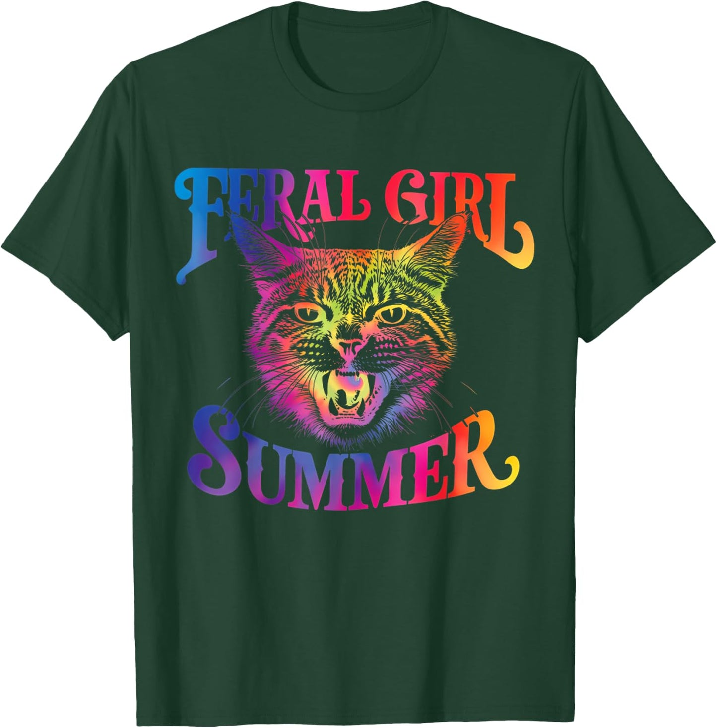 Feral Girl Summer Funny Cat For Summer Vacation T-Shirt - T-Shirt | Forest