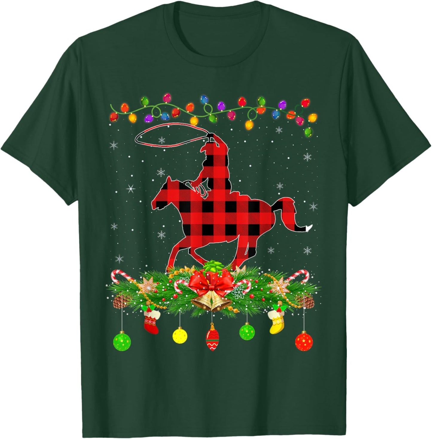 Funny Matching Buffalo Plaid Rodeo Sports Christmas Pajama T-Shirt - T-Shirt | Forest