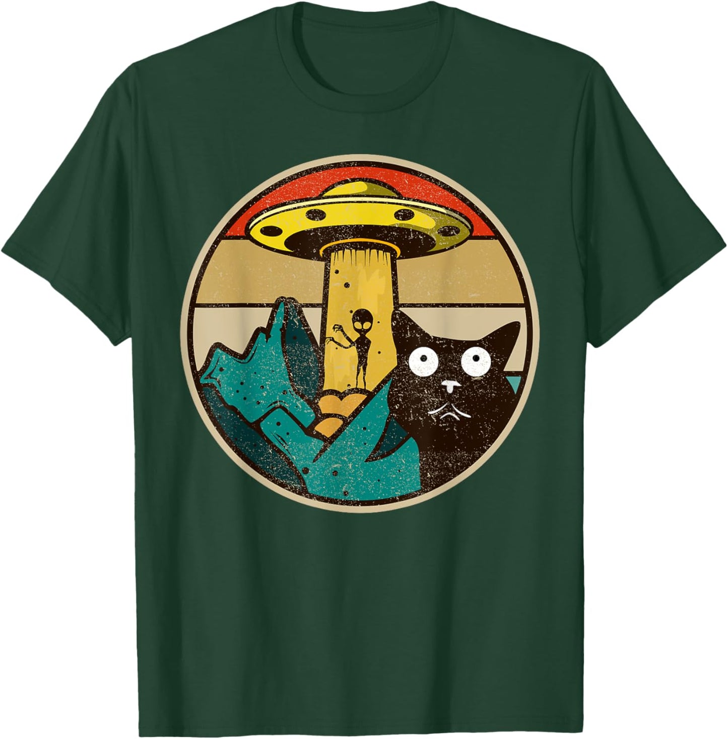 UFO - Crazy Cat & Alien T-Shirt - T-Shirt | Forest