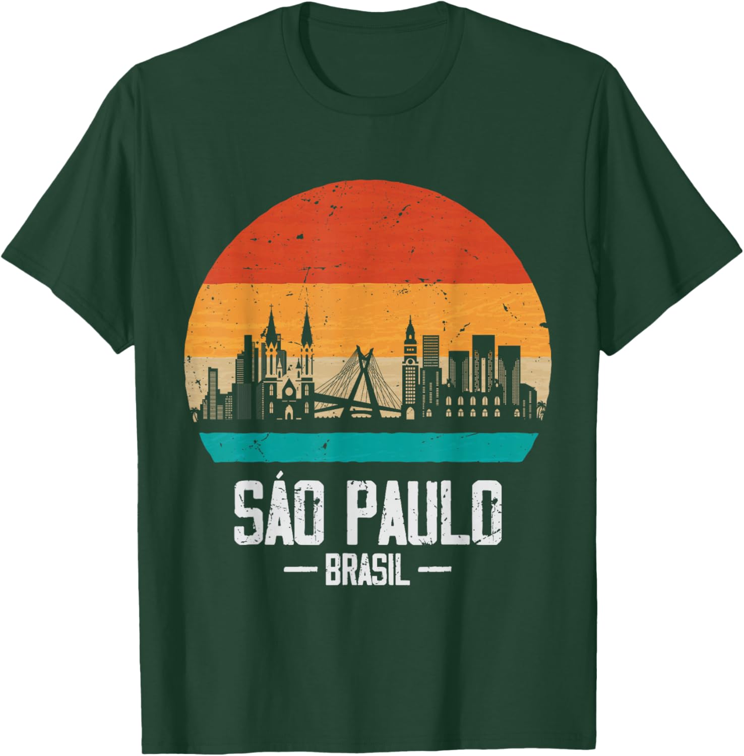 Sao Paulo Brasil Retro Vintage Sunset Skyline Sao Paulo T-Shirt - T-Shirt | Forest