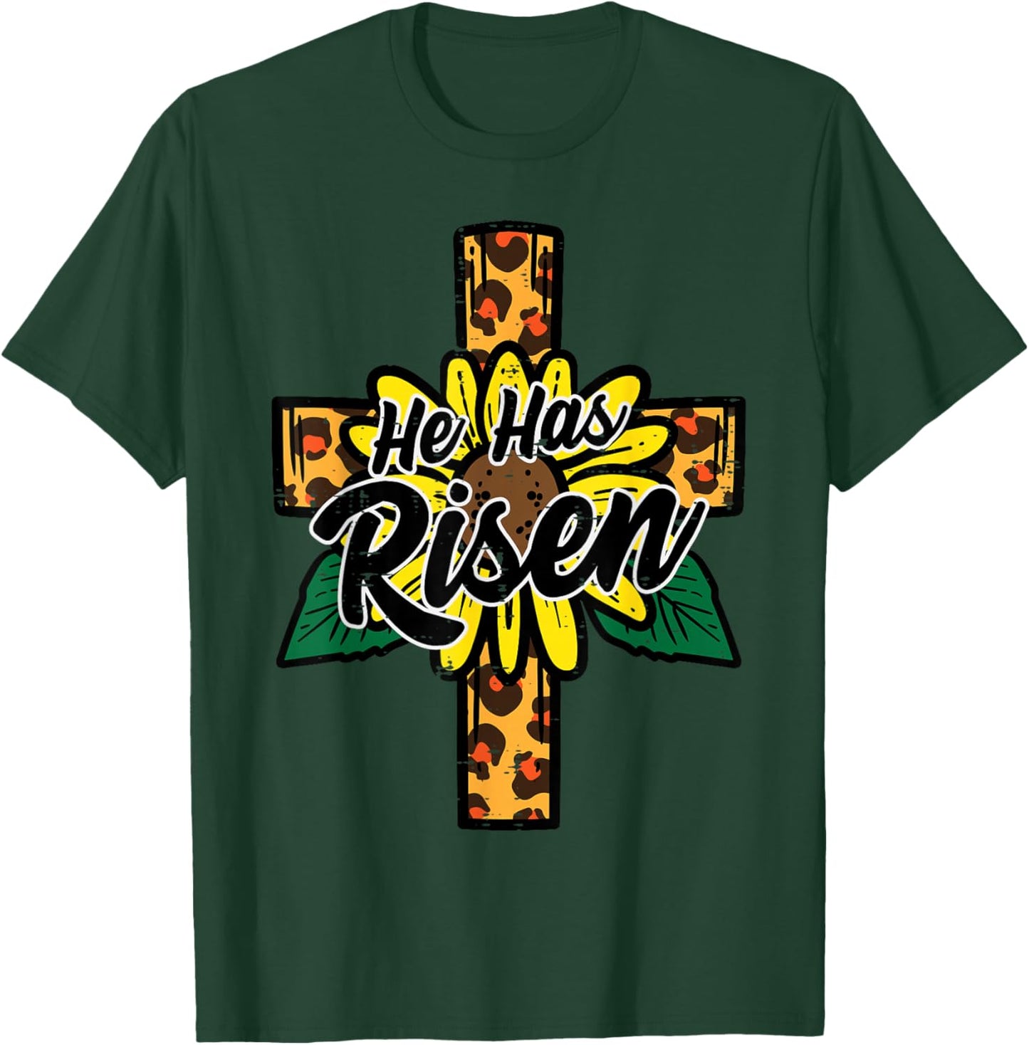 He Has Risen Leopard Cross Religious Easter Christian Women T-Shirt - T-Shirt | Forest