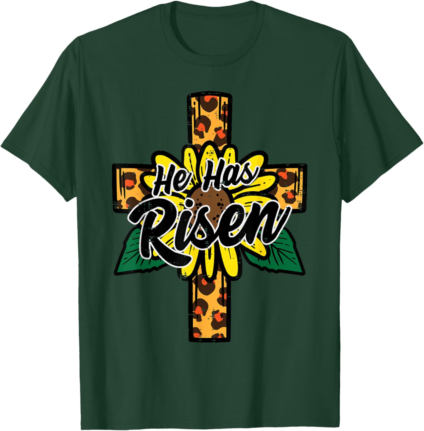 He Has Risen Leopard Cross Religious Easter Christian Women T-Shirt - T-Shirt | Forest