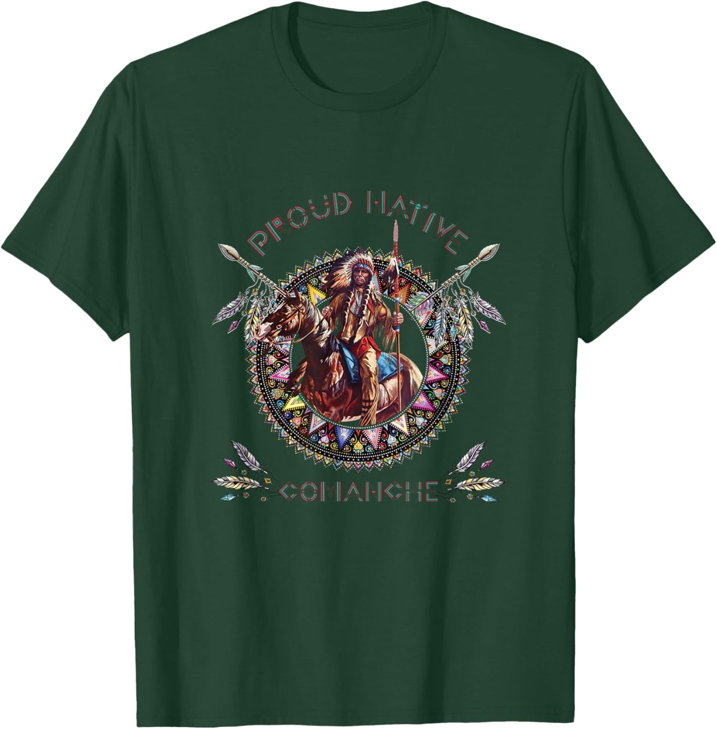 Comanche Native American Indian Warrior Riding Horse T-Shirt - T-Shirt | Forest