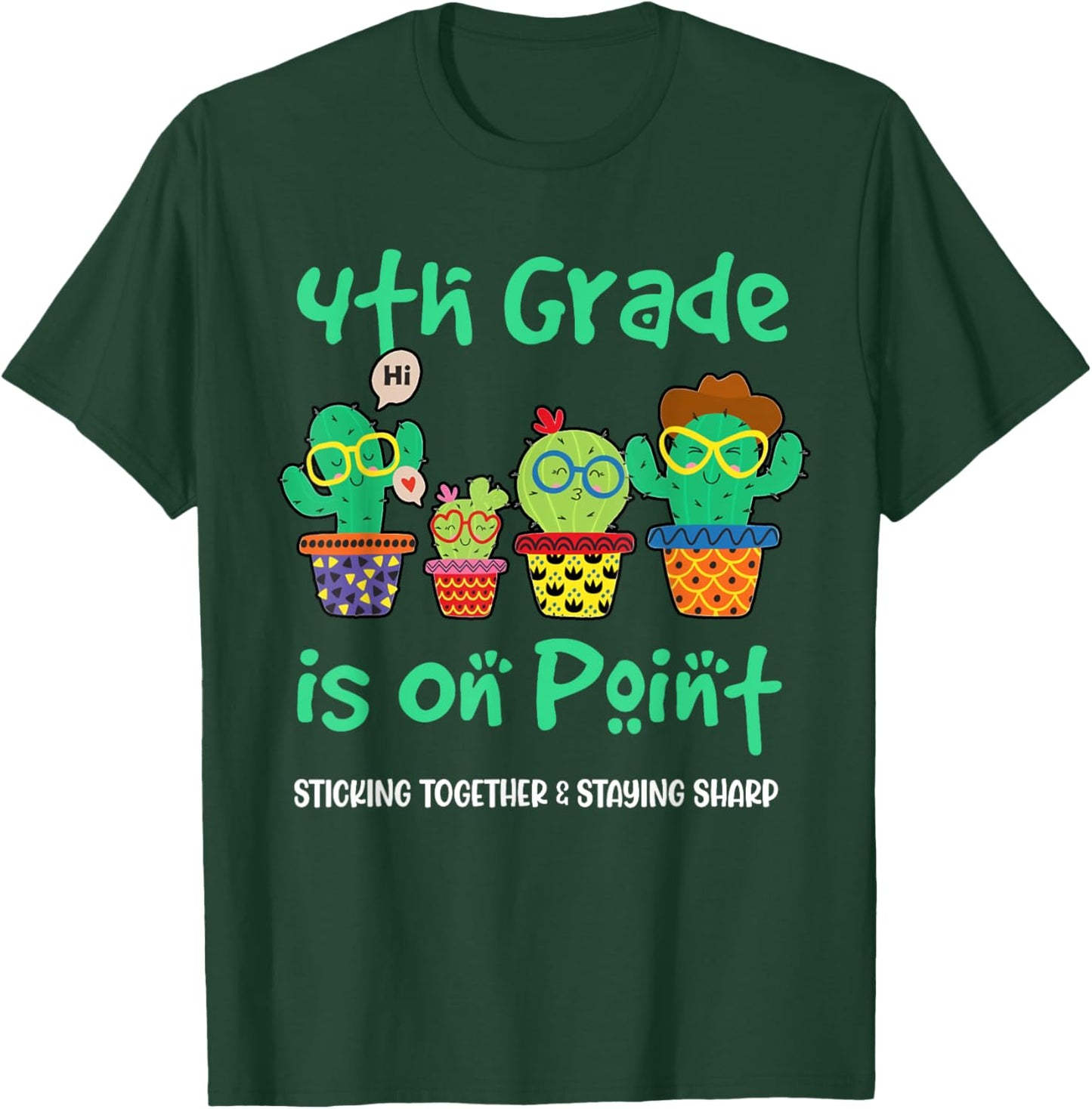 4th Grade Squad Cactus Plant Back To School Teacher Kids T-Shirt - T-Shirt | Forest