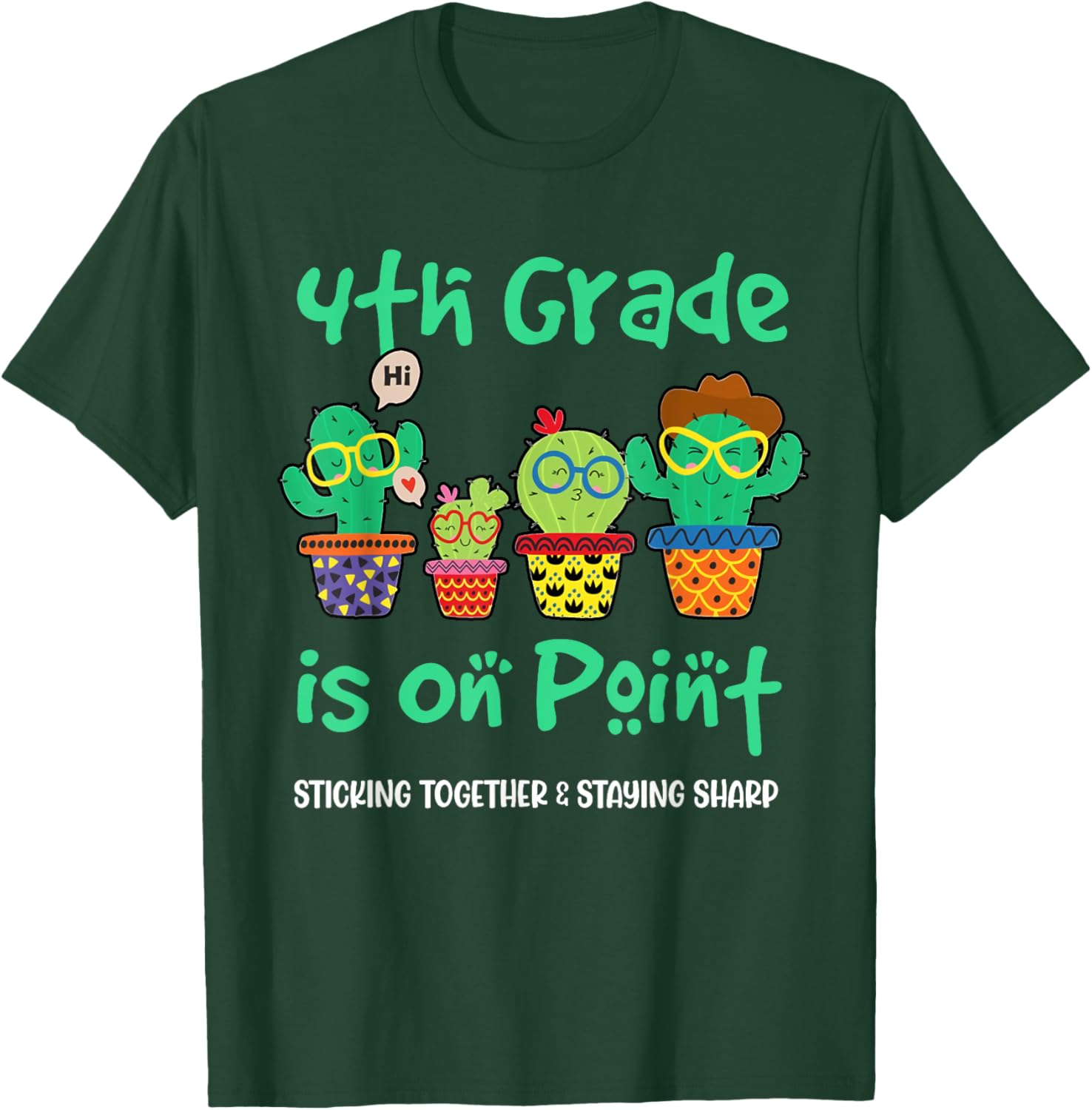 4th Grade Squad Cactus Plant Back To School Teacher Kids T-Shirt - T-Shirt | Forest