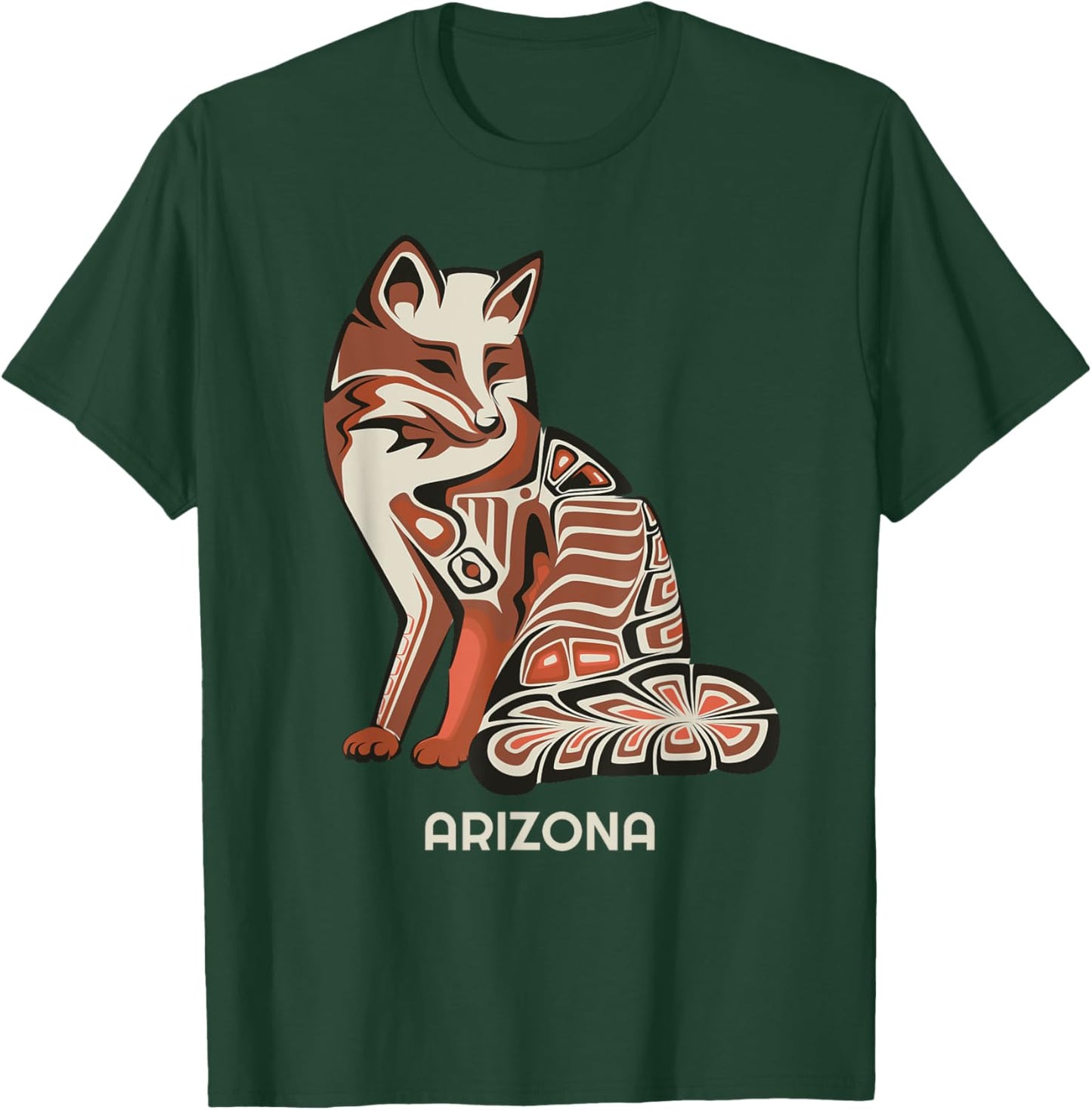 Red Tribal Fox Arizona Native American Artwork Style T-Shirt - T-Shirt | Forest