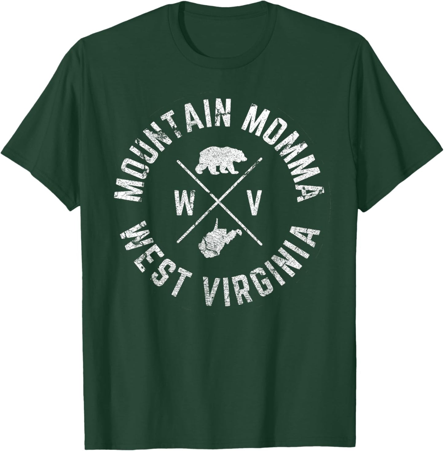 West Virginia Mountain Momma State Map WV Home Bear Vintage T-Shirt - T-Shirt | Forest