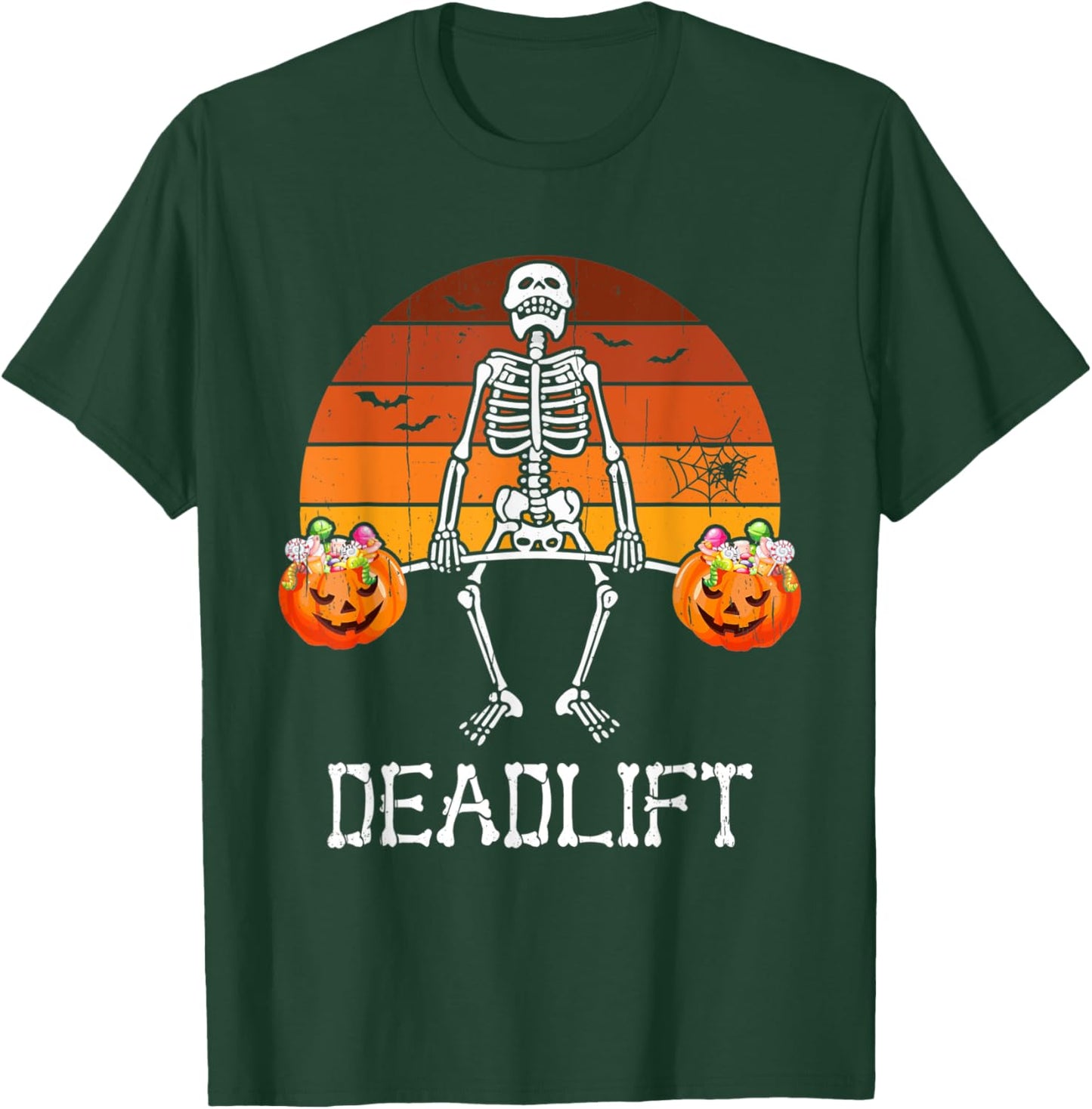 Skeleton Dead Lift Candy Buckets Gym Workout Halloween T-Shirt - T-Shirt | Forest