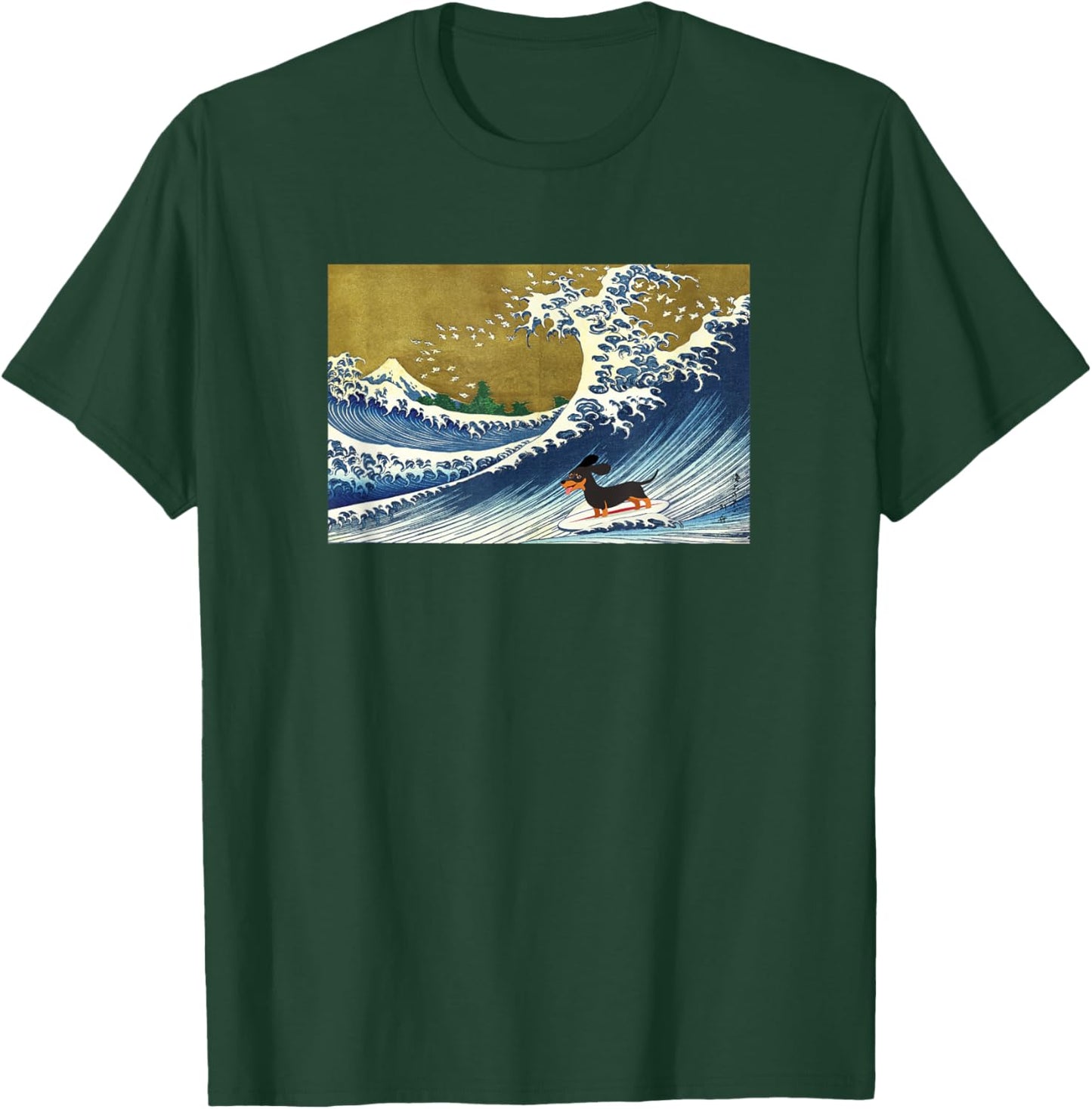 Funny Retro Vintage Surfing A Wave Black Dachshund Lover T-Shirt - T-Shirt | Forest
