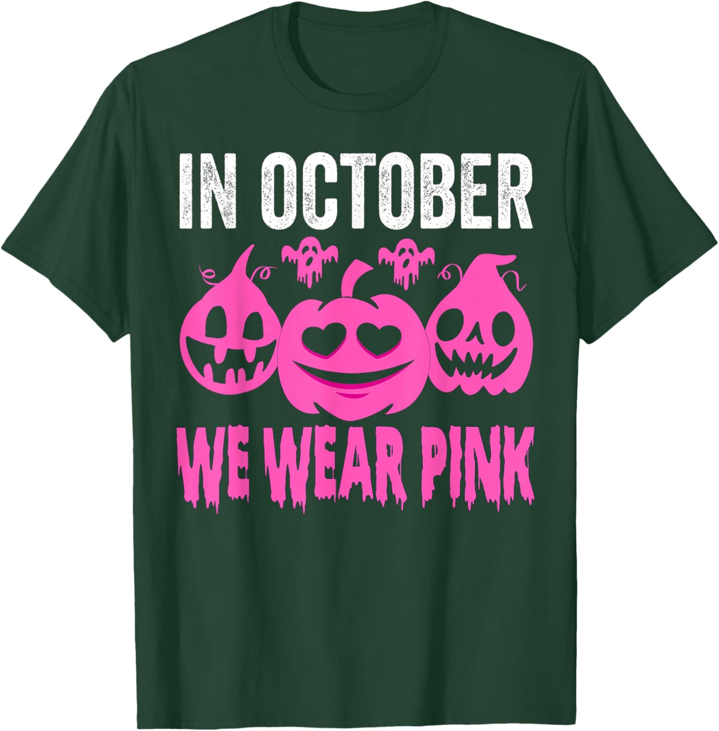 In October We Wear Pink Breast Cancer Pumpkin Halloween T-Shirt - T-Shirt | Forest