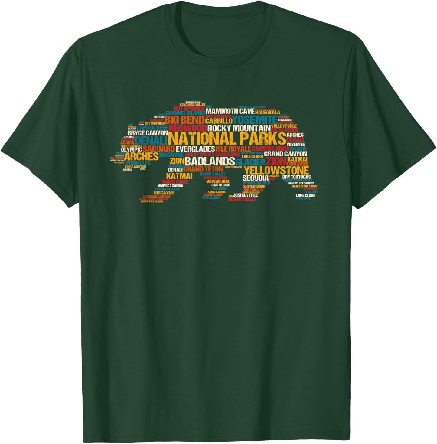 National Parks USA List Word Cloud Bear Camping & Hiking Small T-Shirt - T-Shirt | Forest