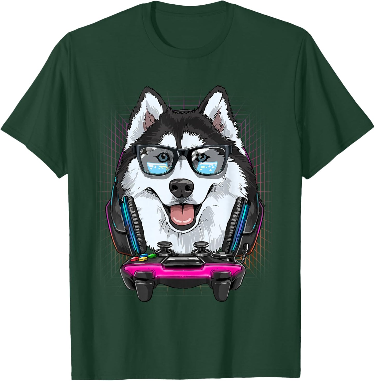 Siberian Husky Dog Gamer Computer Video Gamer Husky Lover T-Shirt - T-Shirt | Forest