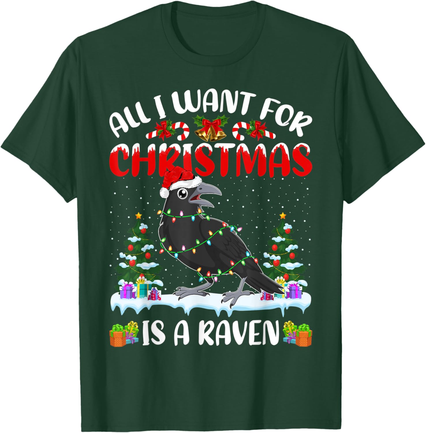 Funny Santa Hat All I Want For Christmas Is A Raven T-Shirt - T-Shirt | Forest