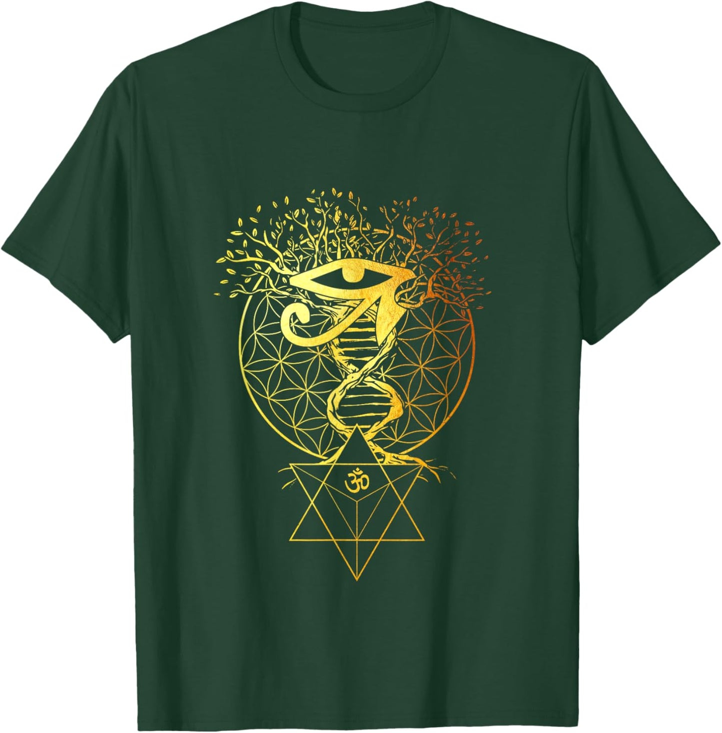 Merkabah Flower of Life Om Eye of Horus Sacred Geometry T-Shirt - T-Shirt | Forest