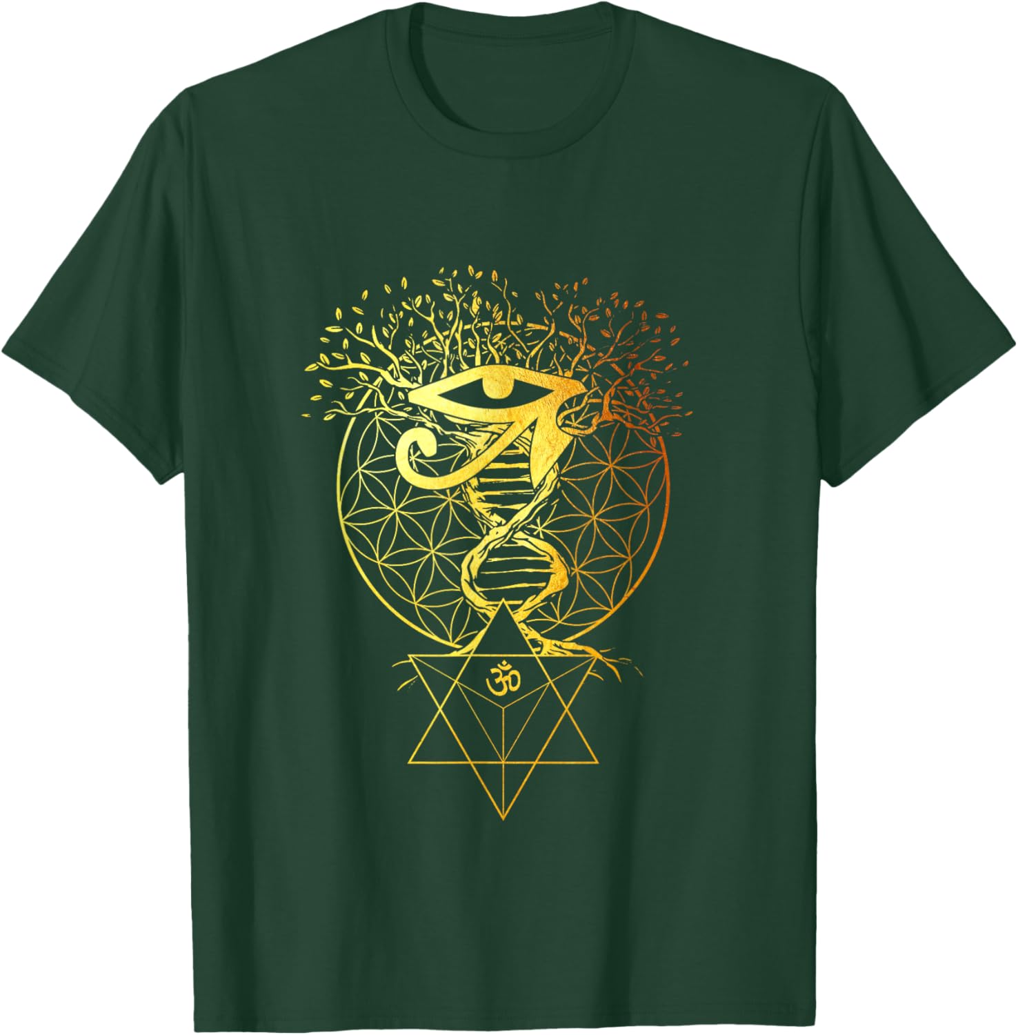 Merkabah Flower of Life Om Eye of Horus Sacred Geometry T-Shirt - T-Shirt | Forest