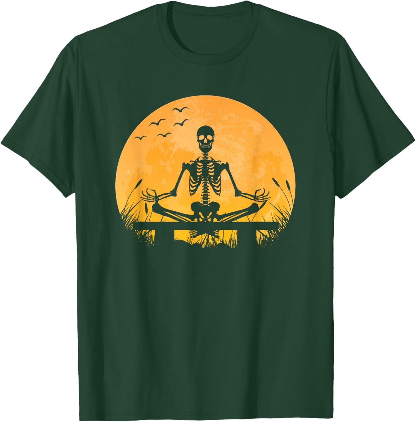 Yoga Meditation | Skeleton meditates | Moon | Yoga Pose T-Shirt - T-Shirt | Forest