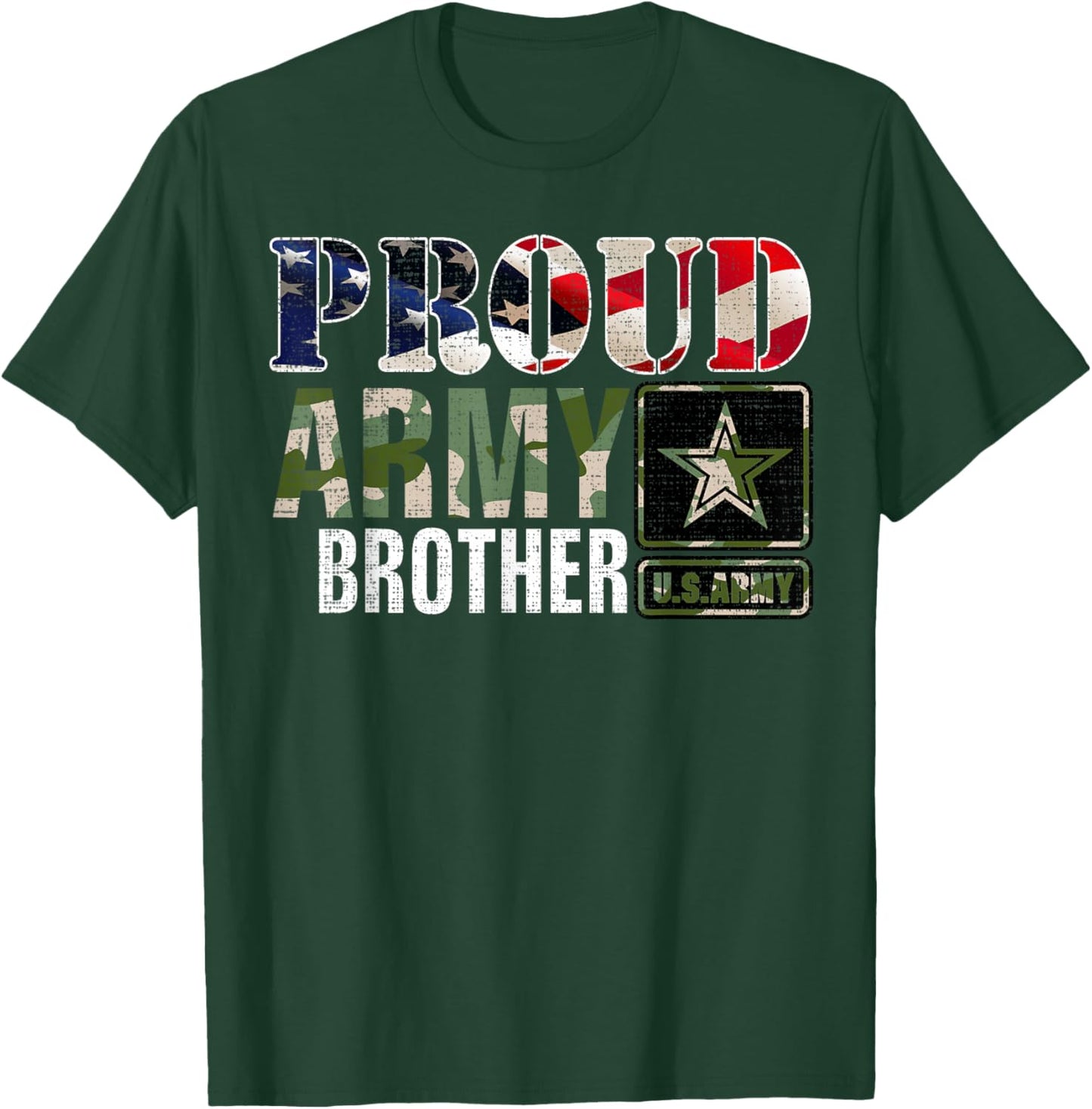 Vintage Proud Army Brother Camo With American Flag Gift T-Shirt - T-Shirt | Forest