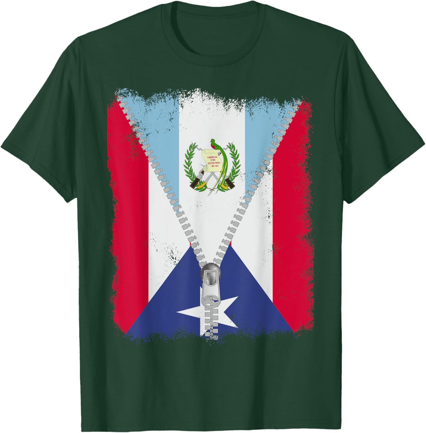 Puerto Rico Flag Guatemalan zip T-Shirt - T-Shirt | Forest