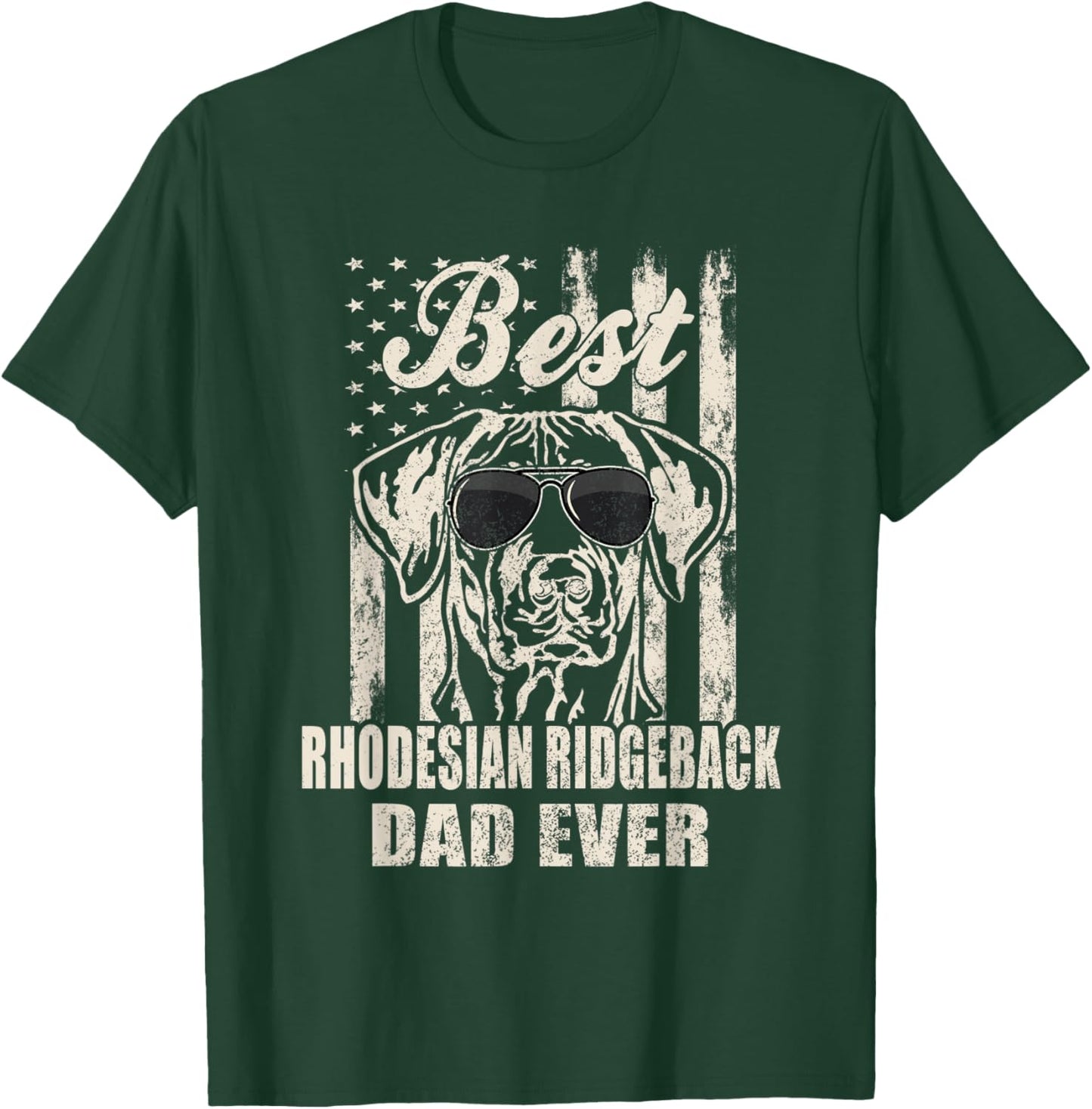 Best Rhodesian Ridgeback Dad Ever Vintage Retro Flag Dog Dad Men Women T-Shirt - T-Shirt | Forest