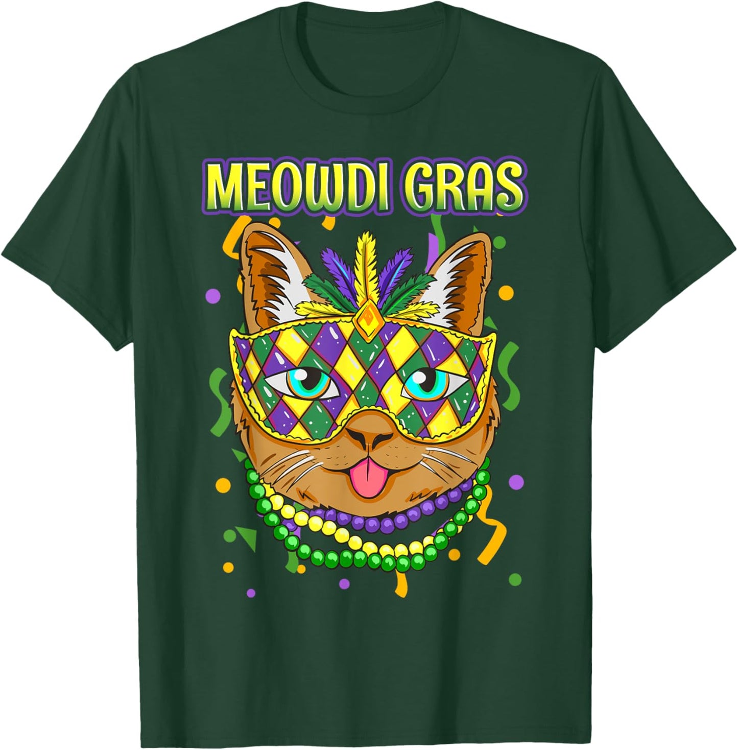 Meowdi Gras Mardi Gras Cat Lover New Orleans Louisiana USA Men Women Girls Kids T-Shirt - T-Shirt | Forest