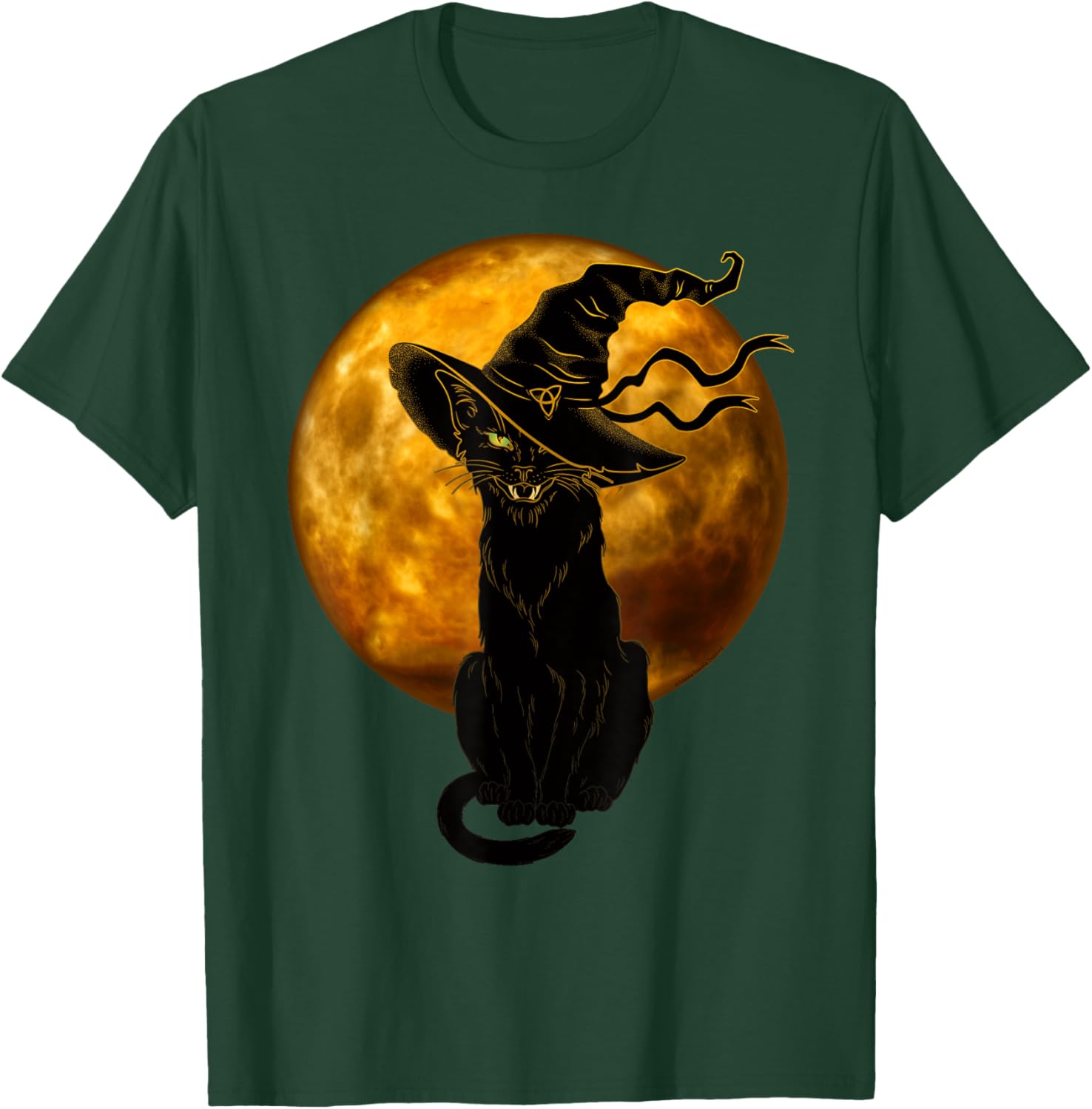 Scary Vintage Black Cat with Witch Hat Full Moon - Halloween T-Shirt - T-Shirt | Forest