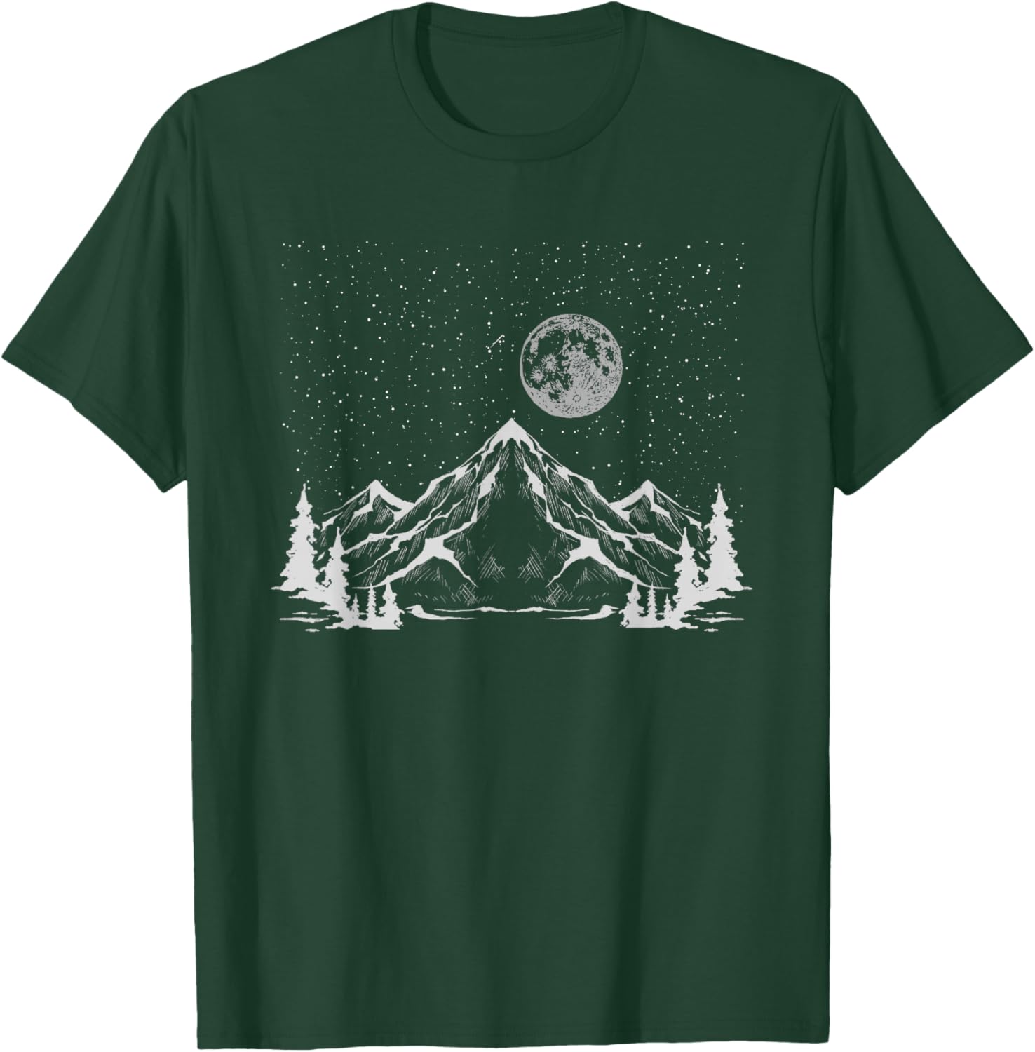 Night Outdoor Nature Trees Mountains Forest Moon Hiking T-Shirt - T-Shirt | Forest
