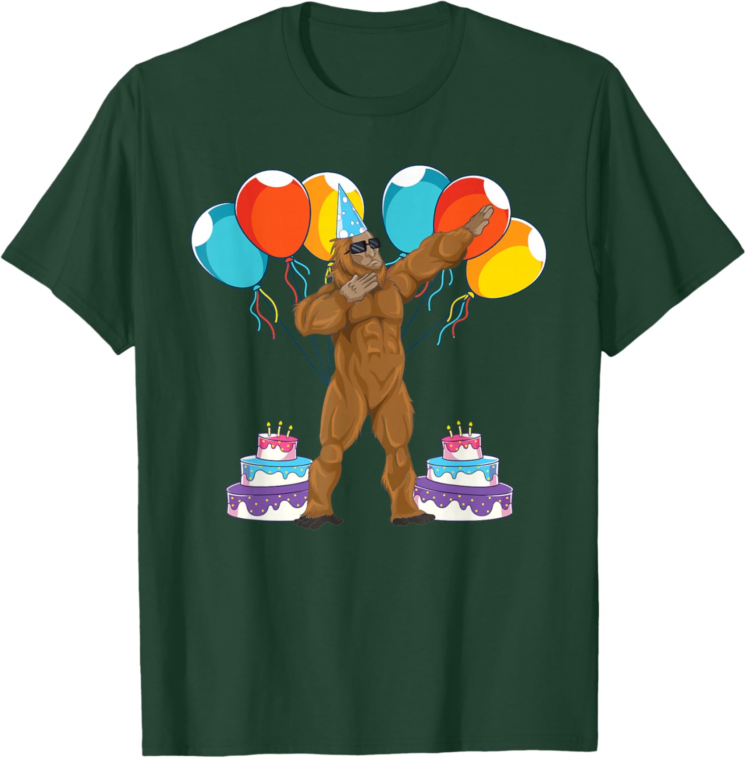 Birthday Party Celebration Cryptid Sasquatch Dabbing Bigfoot T-Shirt - T-Shirt | Forest