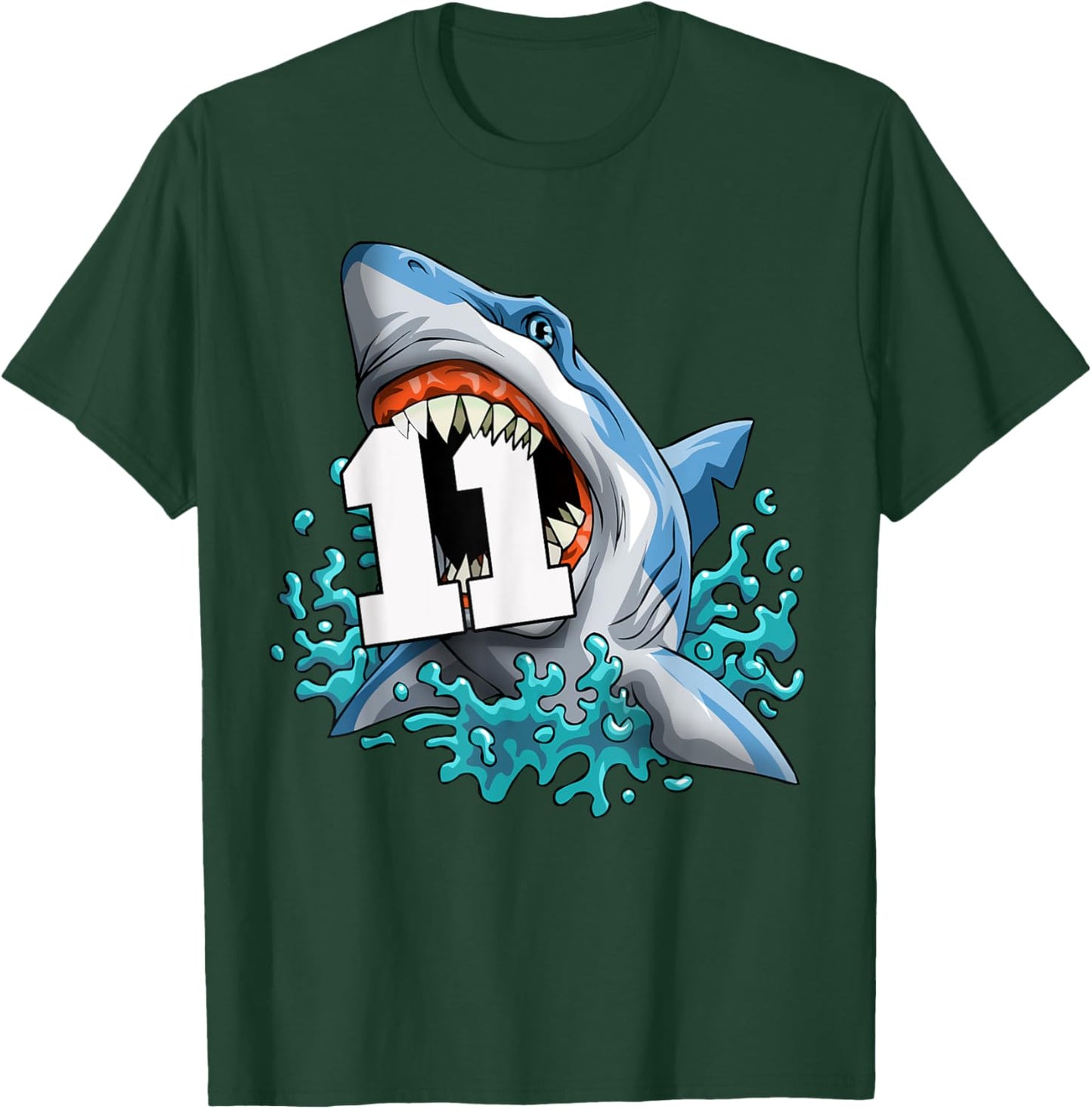 Kids Shark 11th Birthday Boy Funny Shark 11 yrs Old Birthday T-Shirt - T-Shirt | Forest