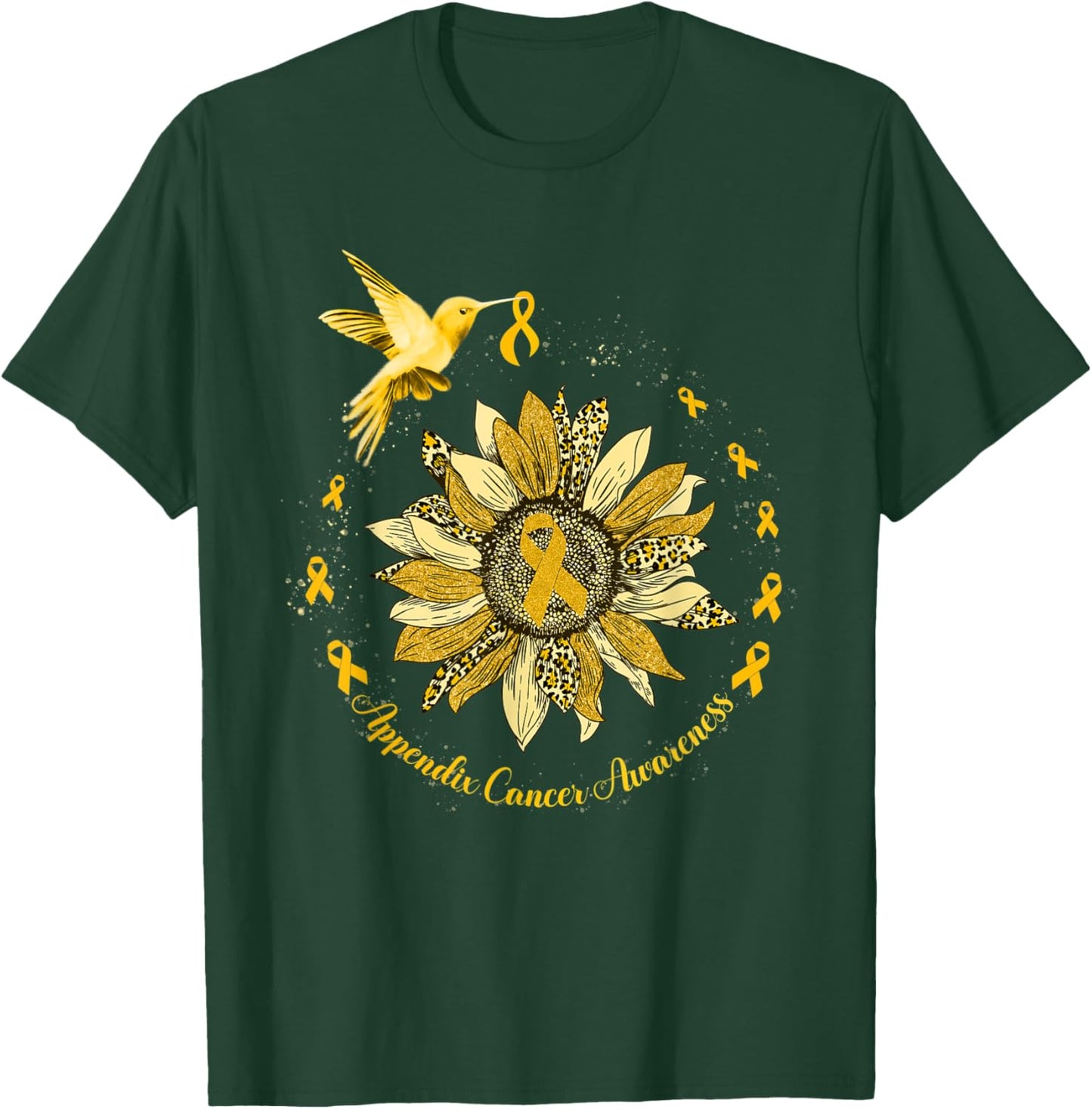 Sunflower Hummingbird Amber Appendix Cancer Warrior T-Shirt - T-Shirt | Forest