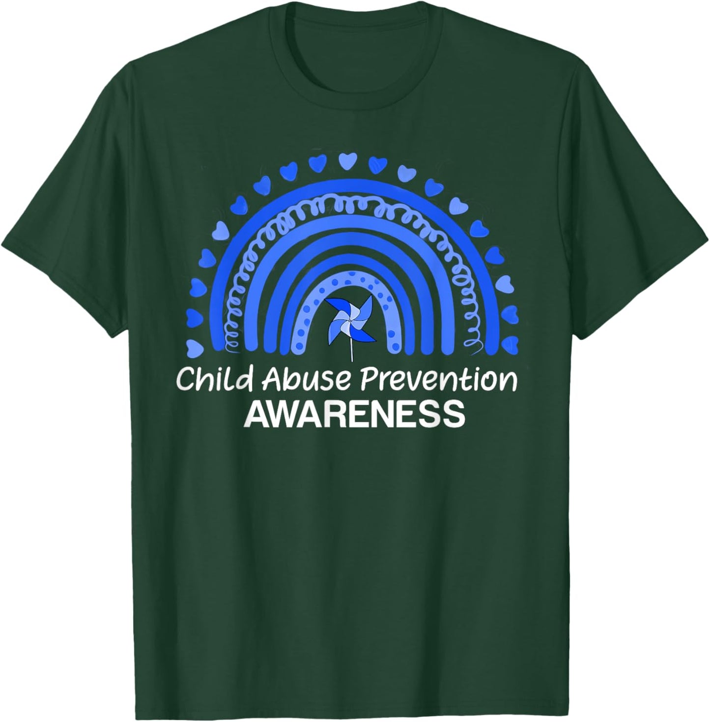 Child Abuse Prevention Awareness Blue Boho Rainbow Pinwheel T-Shirt - T-Shirt | Forest