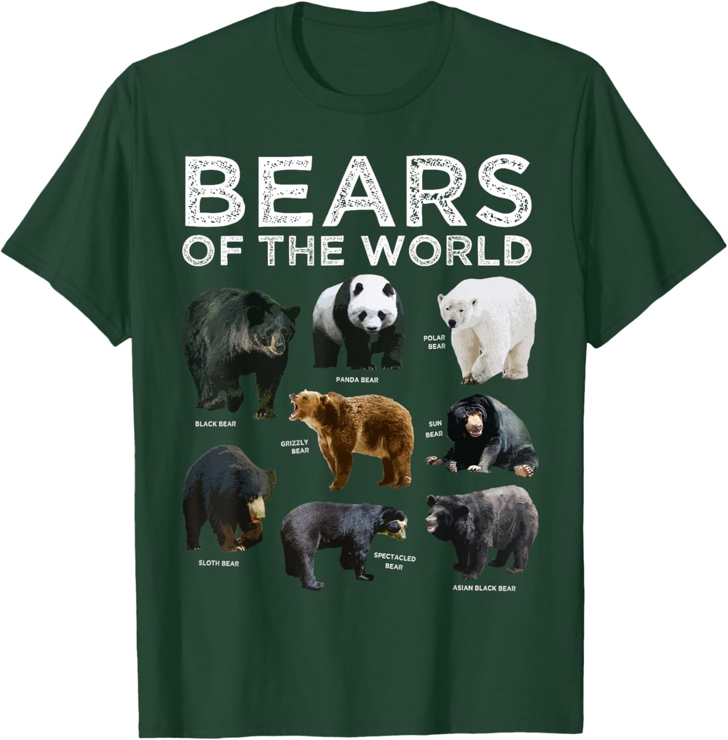 Eight Bears of the World Panda Polar Grizzly Black Cute T-Shirt - T-Shirt | Forest