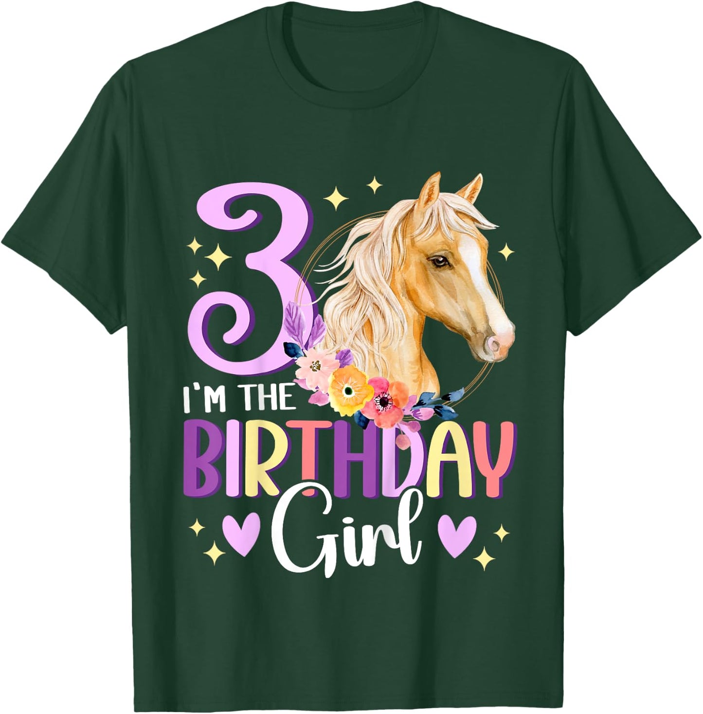 3rd Birthday Horse Girl Third birthday girl 3 years old T-Shirt - T-Shirt | Forest