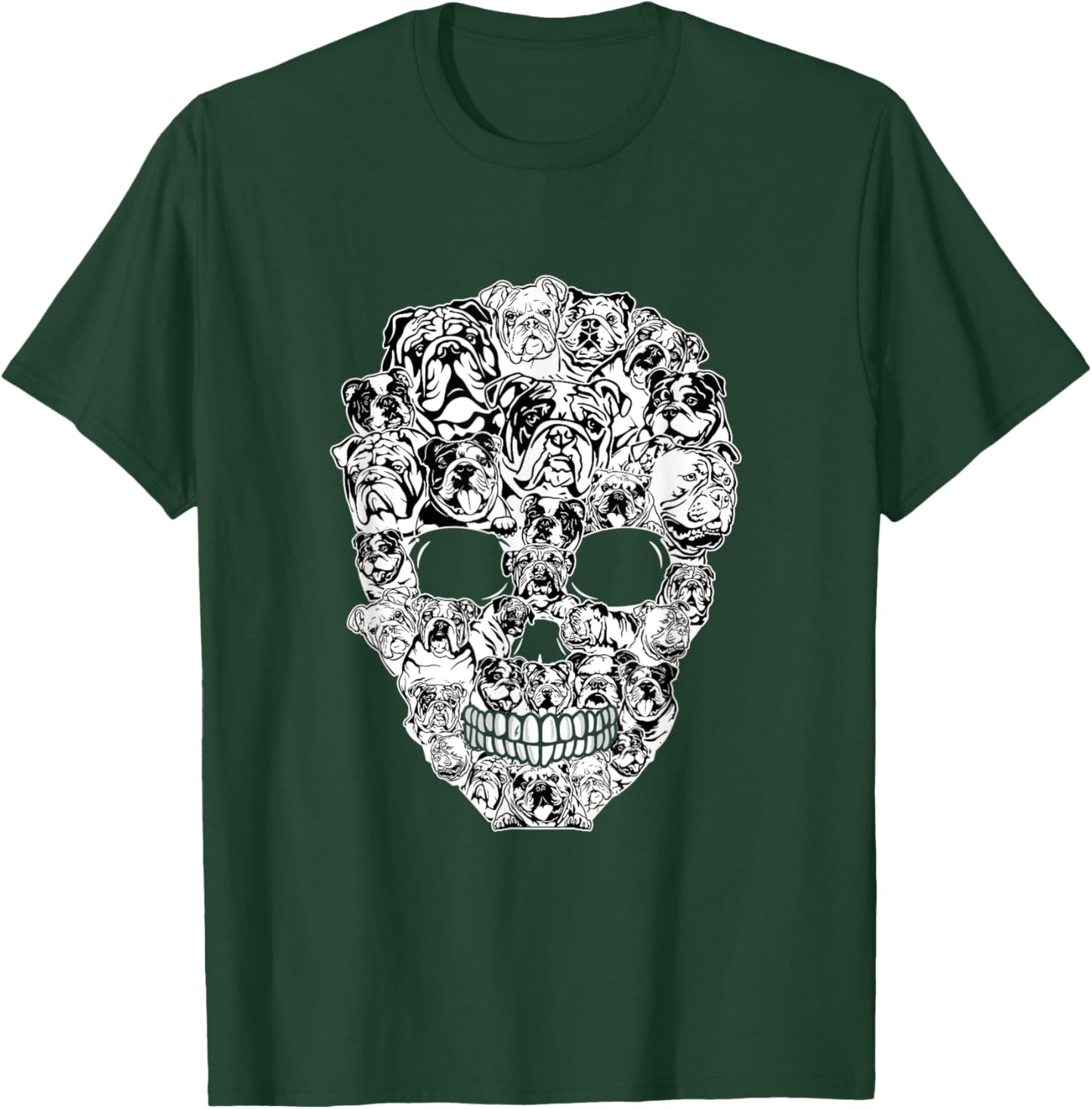 Funny English Bulldog Skull Dog Skeleton Halloween Men Women Kids T-Shirt - T-Shirt | Forest
