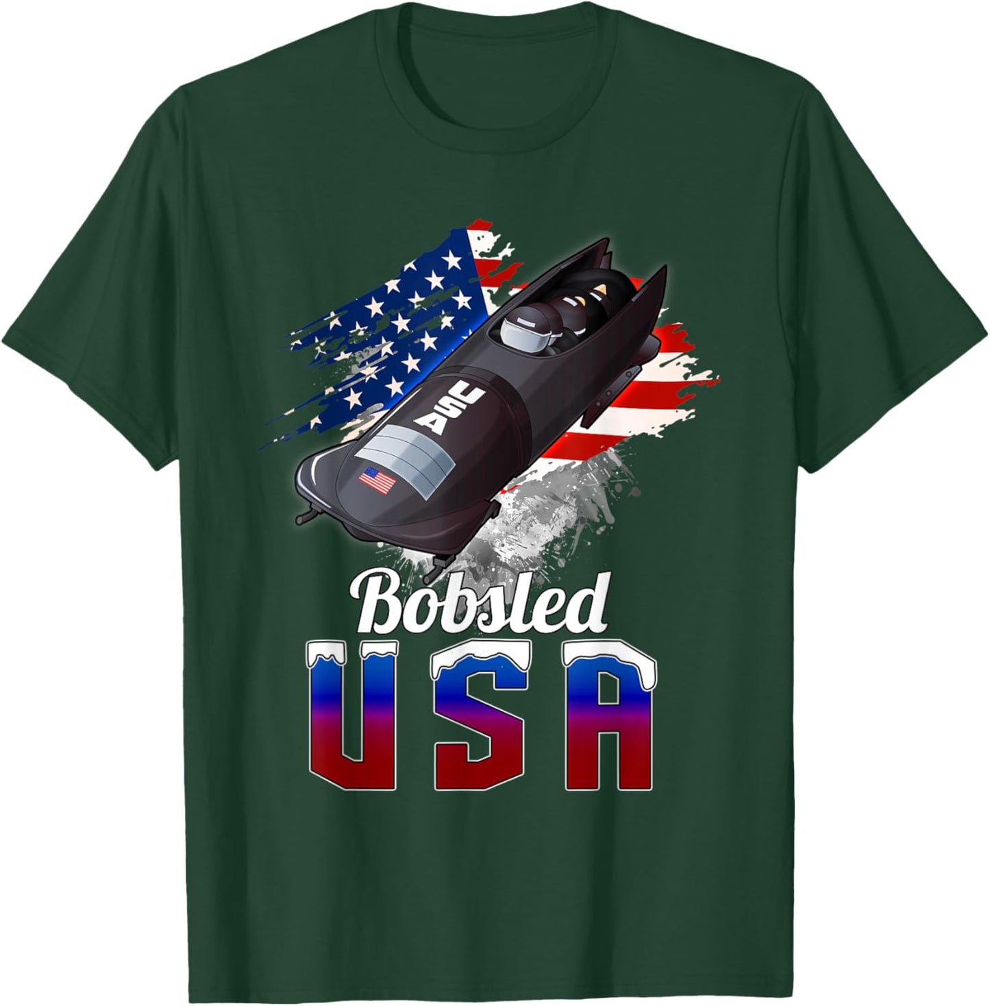 Bobsled Winter Sport USA Flag Gift Apparel Men Women Kid T-Shirt - T-Shirt | Forest
