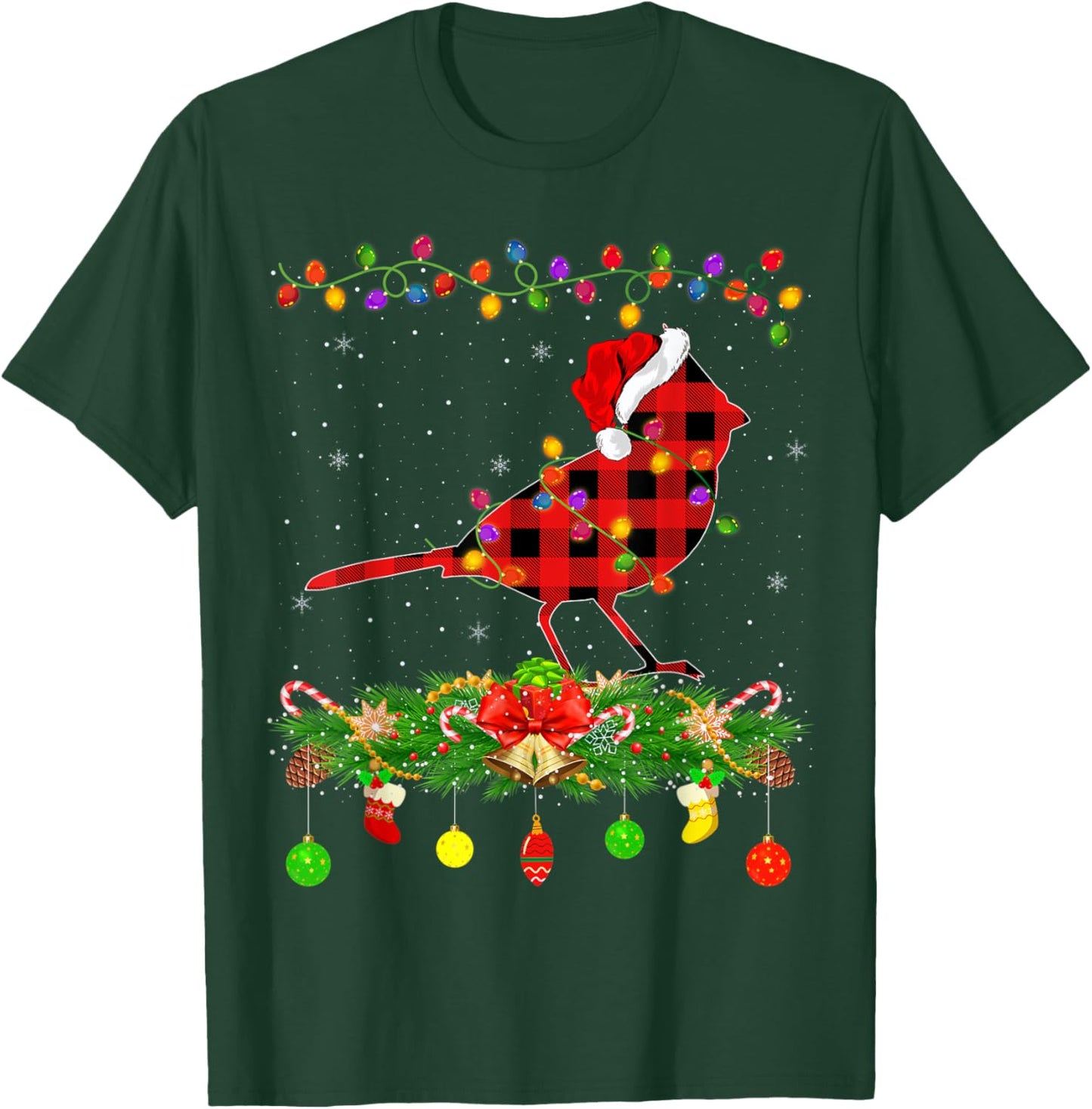 Funny Matching Buffalo Plaid Cardinal Bird Christmas Pajama T-Shirt - T-Shirt | Forest