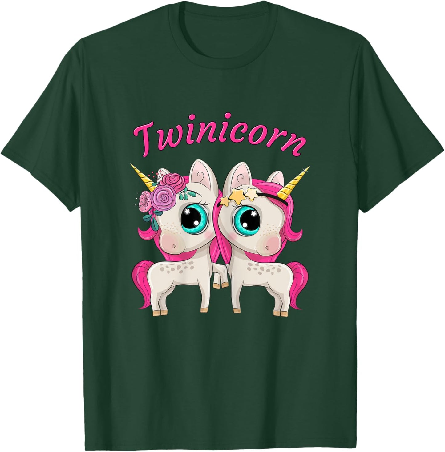 Twin Girls Twinicorn Women & Kids Sisters Cartoon Unicorns T-Shirt - T-Shirt | Forest
