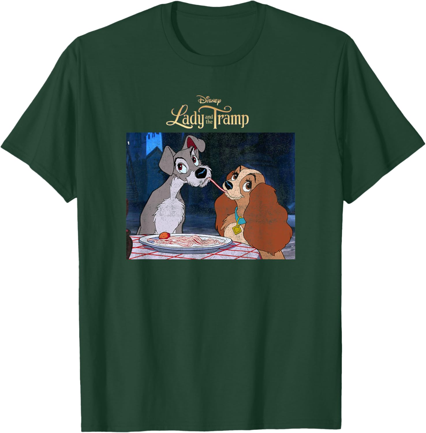 Disney Lady and The Tramp Classic Spaghetti Scene Poster T-Shirt - T-Shirt | Forest